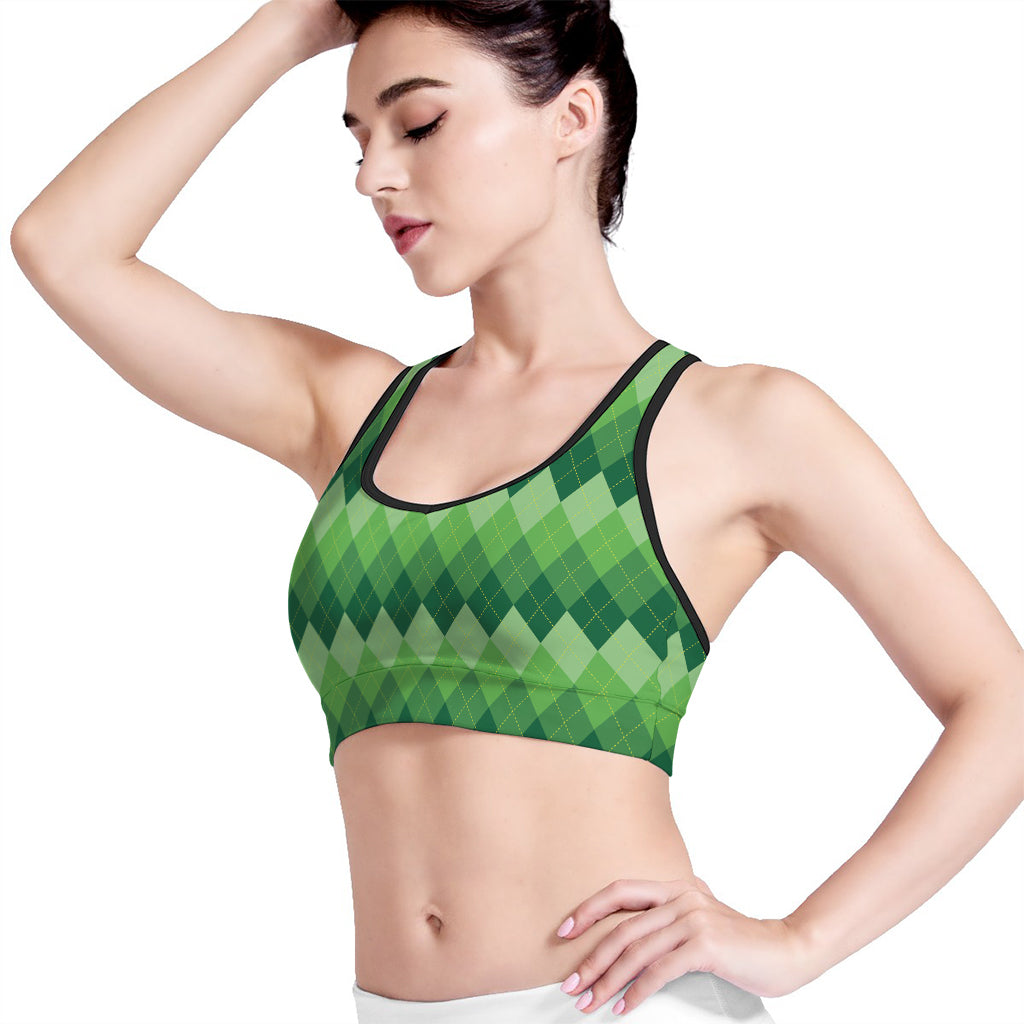 Grass Green Argyle Pattern Print Women's Sports Bra