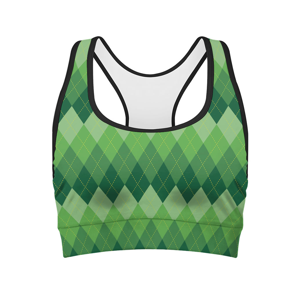 Grass Green Argyle Pattern Print Women's Sports Bra