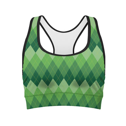 Grass Green Argyle Pattern Print Women's Sports Bra