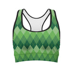 Grass Green Argyle Pattern Print Women's Sports Bra