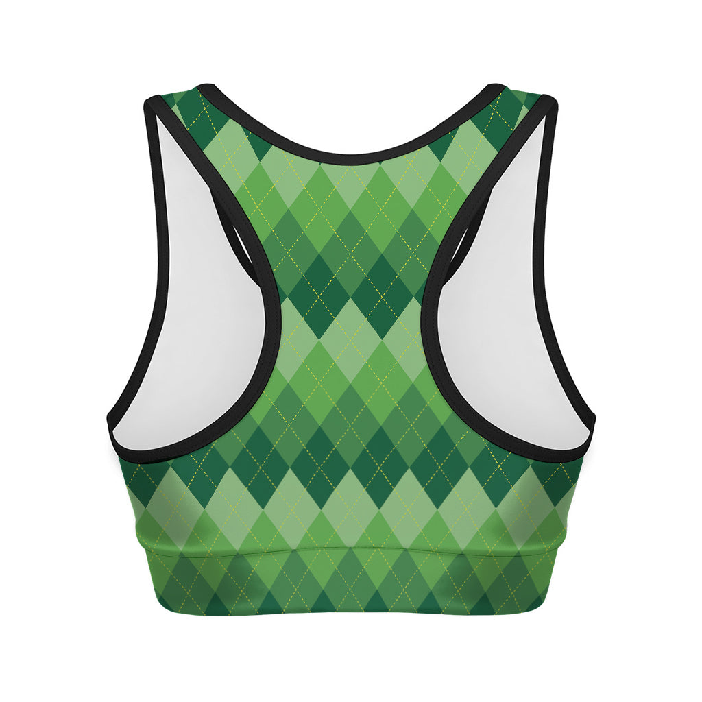 Grass Green Argyle Pattern Print Women's Sports Bra