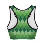 Grass Green Argyle Pattern Print Women's Sports Bra