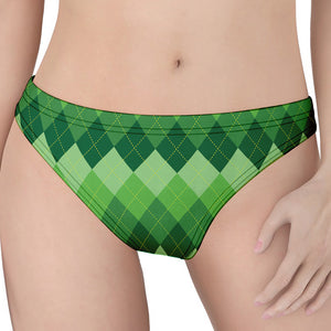 Grass Green Argyle Pattern Print Women's Thong