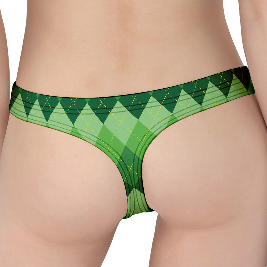 Grass Green Argyle Pattern Print Women's Thong