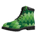 Grass Green Argyle Pattern Print Padded Collar Lace Up Boots