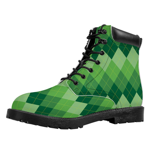 Grass Green Argyle Pattern Print Work Boots