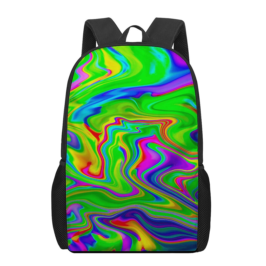 Green Abstract Liquid Trippy Print 17 Inch Backpack