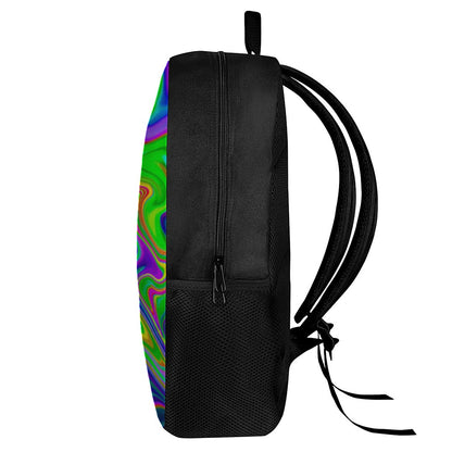 Green Abstract Liquid Trippy Print 17 Inch Backpack