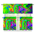 Green Abstract Liquid Trippy Print 3 Piece Kitchen Curtains