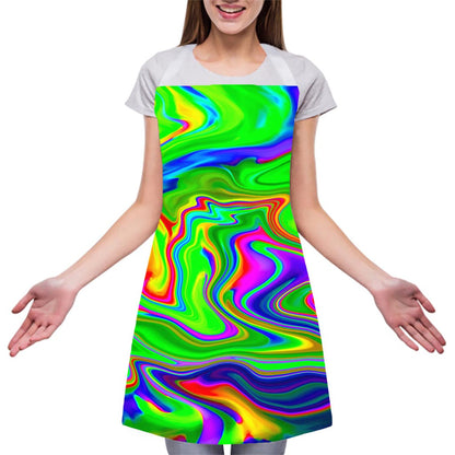 Green Abstract Liquid Trippy Print Adjustable Apron