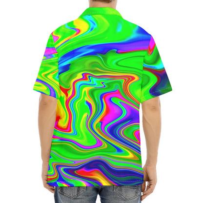 Green Abstract Liquid Trippy Print Aloha Shirt