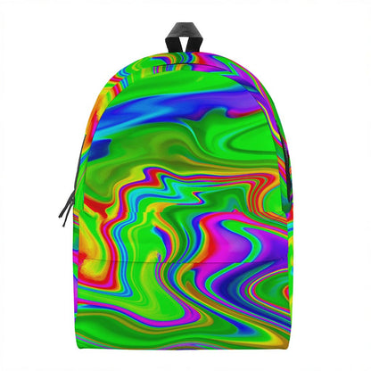 Green Abstract Liquid Trippy Print Backpack