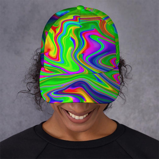 Green Abstract Liquid Trippy Print Baseball Cap