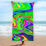 Green Abstract Liquid Trippy Print Beach Towel
