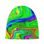 Green Abstract Liquid Trippy Print Beanie