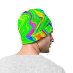 Green Abstract Liquid Trippy Print Beanie