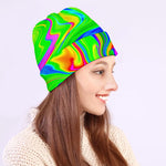 Green Abstract Liquid Trippy Print Beanie