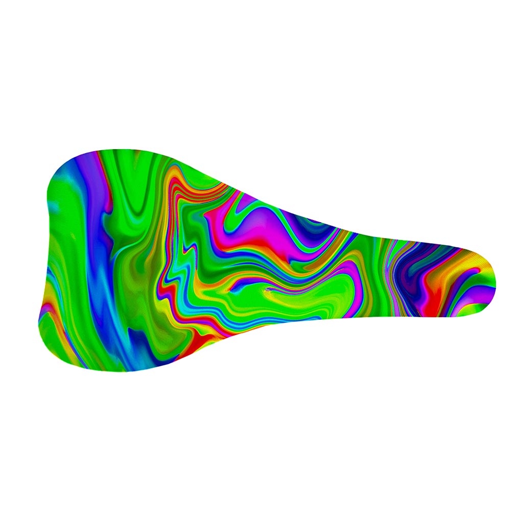 Green Abstract Liquid Trippy Print Bicycle Seat Cover