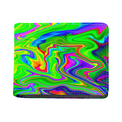 Green Abstract Liquid Trippy Print Bifold Wallet