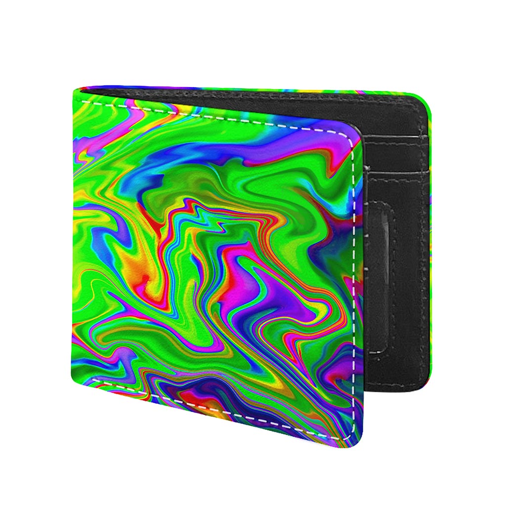 Green Abstract Liquid Trippy Print Bifold Wallet