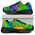 Green Abstract Liquid Trippy Print Black Chunky Shoes