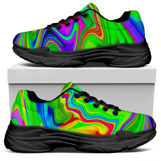 Green Abstract Liquid Trippy Print Black Chunky Shoes