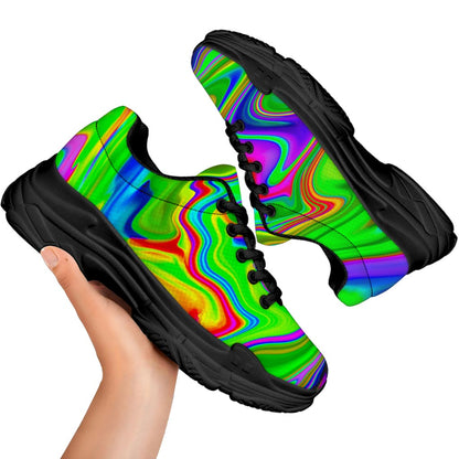 Green Abstract Liquid Trippy Print Black Chunky Shoes