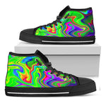 Green Abstract Liquid Trippy Print Black High Top Sneakers