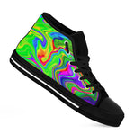 Green Abstract Liquid Trippy Print Black High Top Sneakers