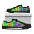 Green Abstract Liquid Trippy Print Black Low Top Sneakers