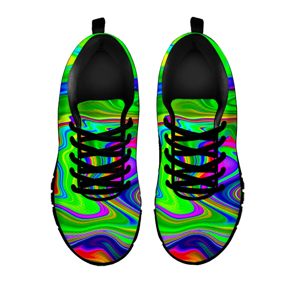 Green Abstract Liquid Trippy Print Black Running Shoes