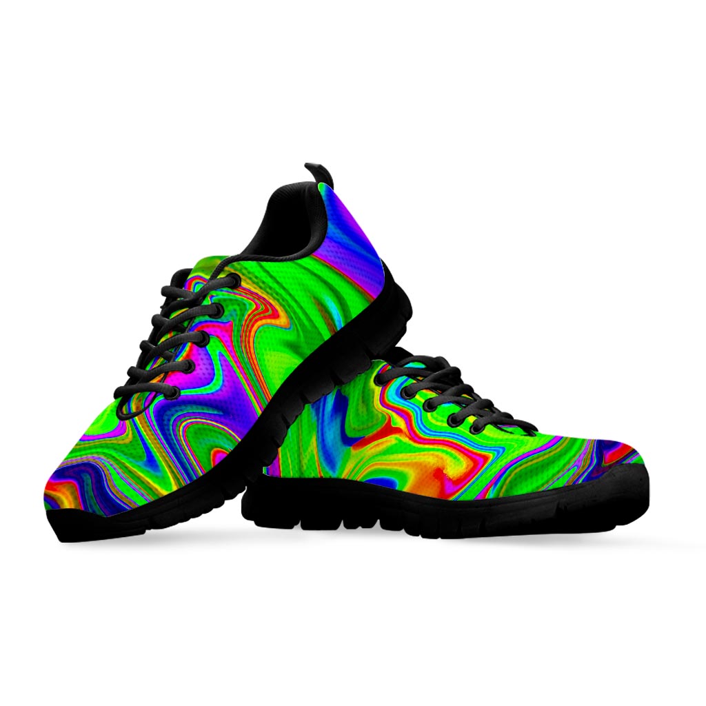Green Abstract Liquid Trippy Print Black Running Shoes