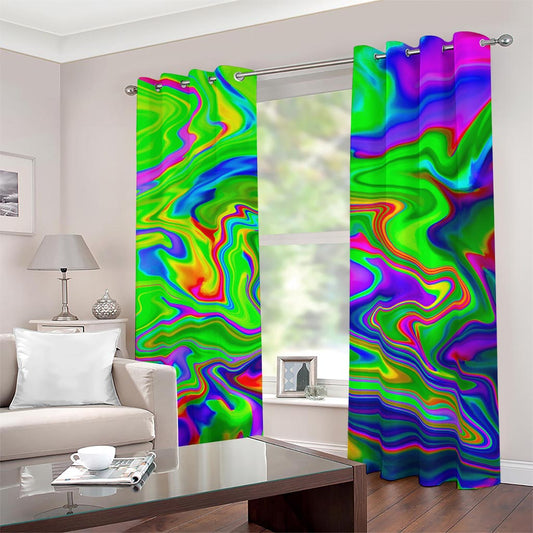 Green Abstract Liquid Trippy Print Blackout Grommet Curtains