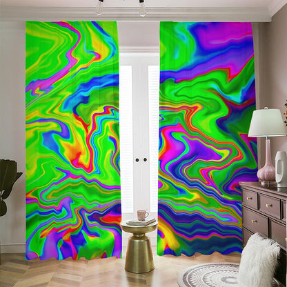 Green Abstract Liquid Trippy Print Blackout Pencil Pleat Curtains