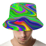 Green Abstract Liquid Trippy Print Bucket Hat
