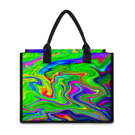 Green Abstract Liquid Trippy Print Canvas Tote Bag