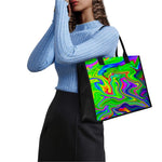 Green Abstract Liquid Trippy Print Canvas Tote Bag