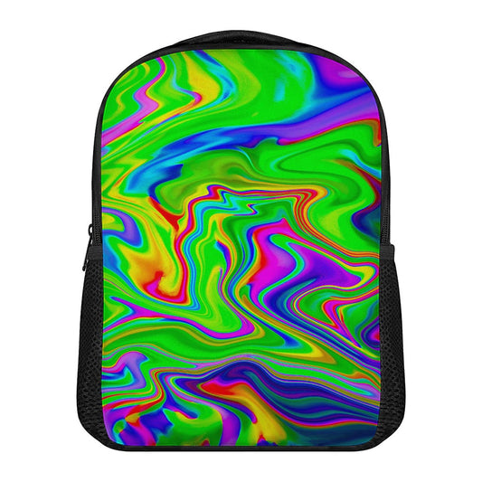 Green Abstract Liquid Trippy Print Casual Backpack
