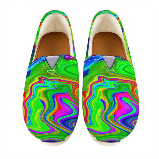 Green Abstract Liquid Trippy Print Casual Shoes