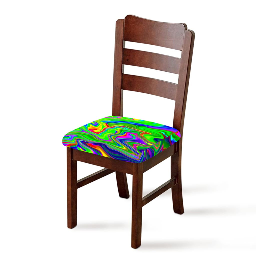 Green Abstract Liquid Trippy Print Chair Cushion Cover