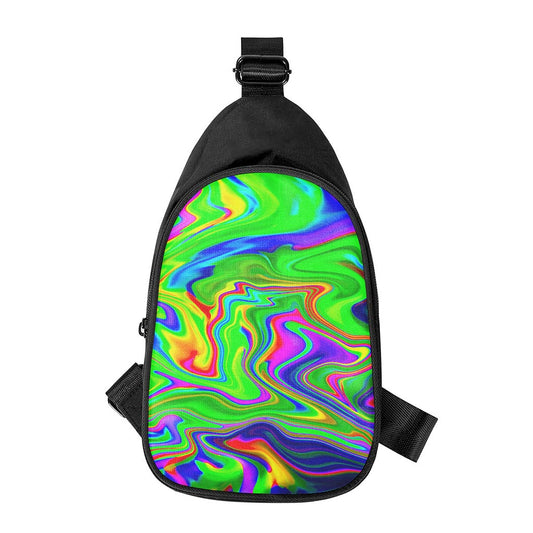 Green Abstract Liquid Trippy Print Chest Bag