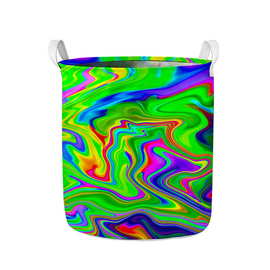 Green Abstract Liquid Trippy Print Collapsible Laundry Basket