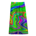 Green Abstract Liquid Trippy Print Cotton Front Slit Maxi Skirt