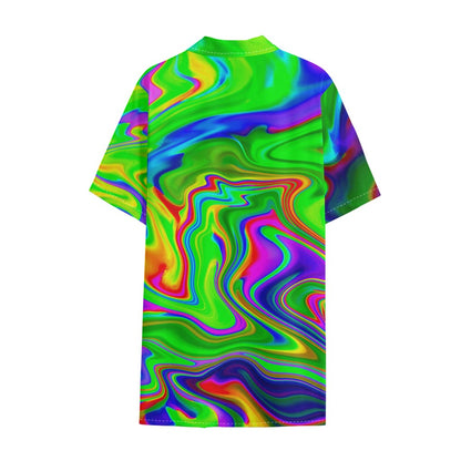 Green Abstract Liquid Trippy Print Cotton Hawaiian Shirt