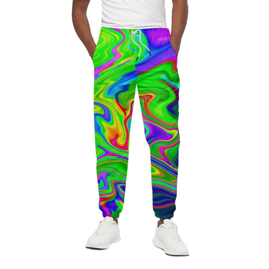 Green Abstract Liquid Trippy Print Cotton Pants