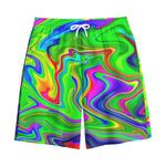 Green Abstract Liquid Trippy Print Cotton Shorts
