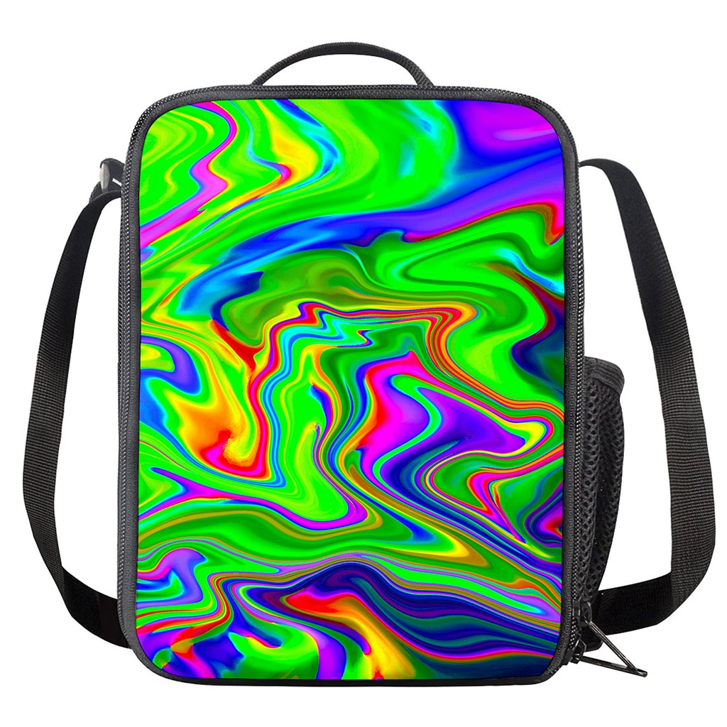 Green Abstract Liquid Trippy Print Crossbody Lunch Bag