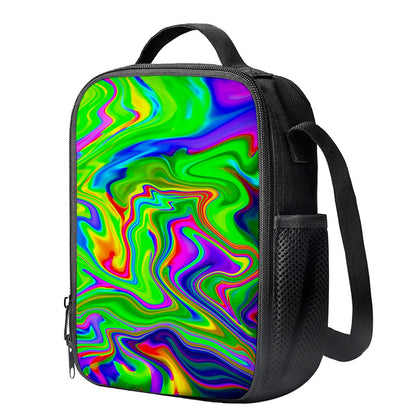 Green Abstract Liquid Trippy Print Crossbody Lunch Bag
