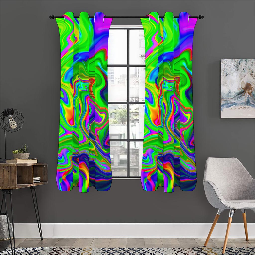 Green Abstract Liquid Trippy Print Curtain