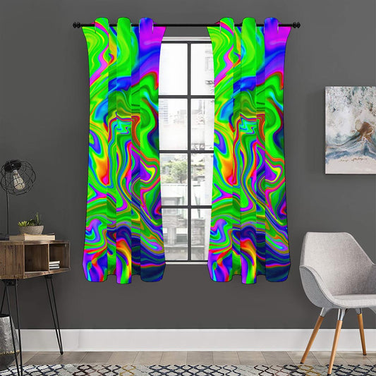 Green Abstract Liquid Trippy Print Curtain
